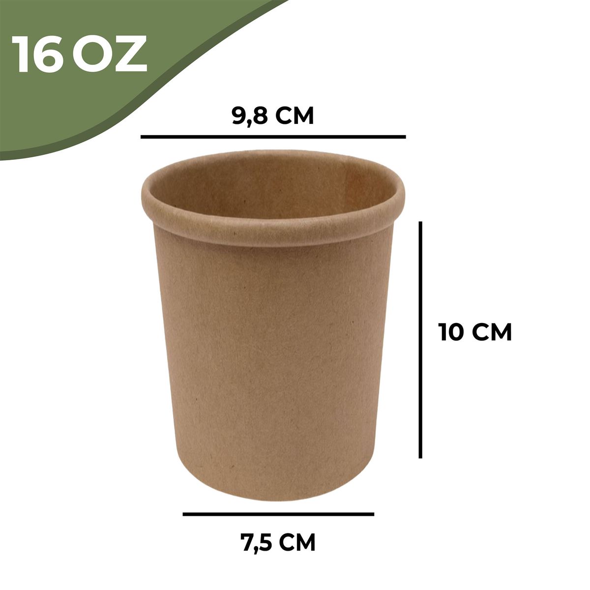 GENERICO - Pote Contenedor Kraft 16oz Con Tapa Cartón 100u