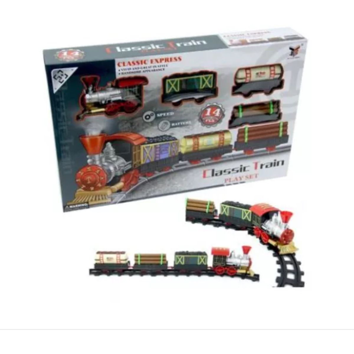 GENERICO - Tren Locomotora Clásico + 3 Vagones. 14 Piezas