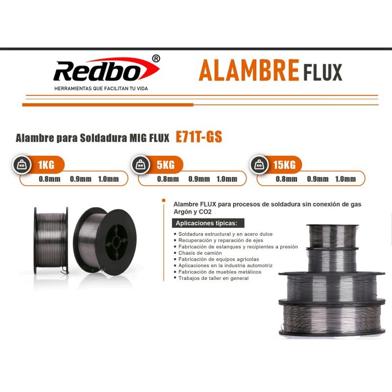REDBO - Alambre FLUX E71T-GS 1mm 5kg