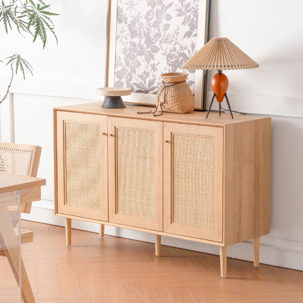 SANTU HOME & DECO - Mueble Recibidor 3 Puertas Tejido Natural