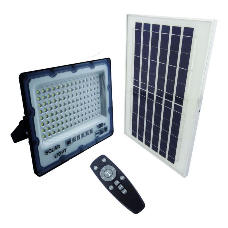IMPORTCLICK - Proyector LED 100 Watt Panel Solar 120 LED Control Remoto Blanco