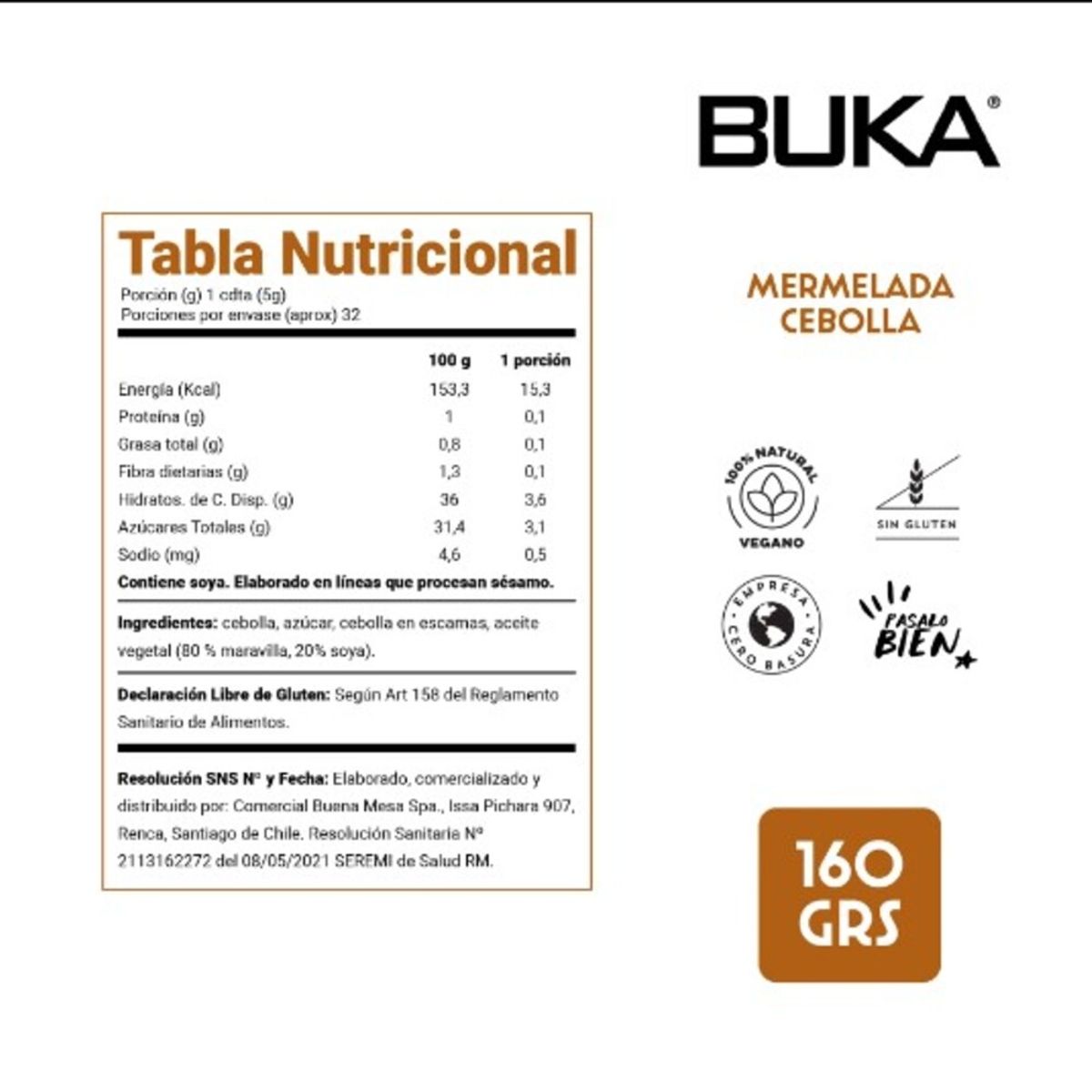 BUKA - MERMELADA CONFITURA DE CEBOLLA 190G BUKA