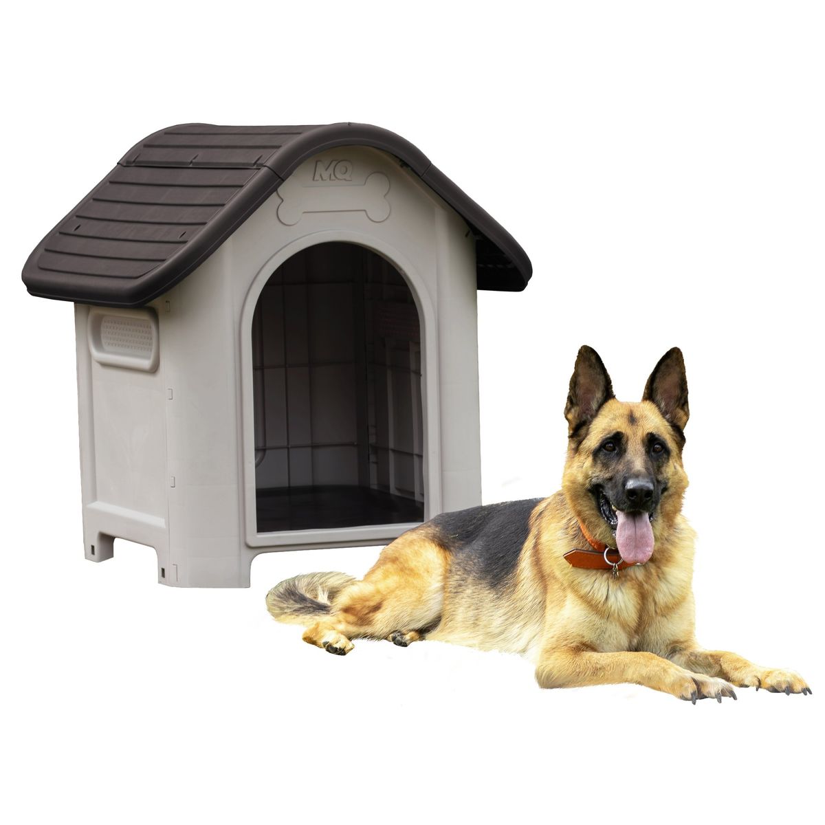 QRUBBER - Casa Mascotas Perro Raza Grande Café Oscuro MQ QRubber