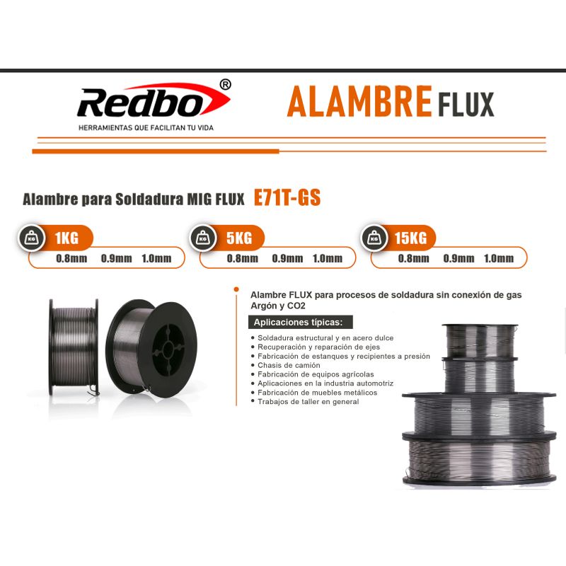 REDBO - Alambre FLUX E71T-GS 08mm 1kg