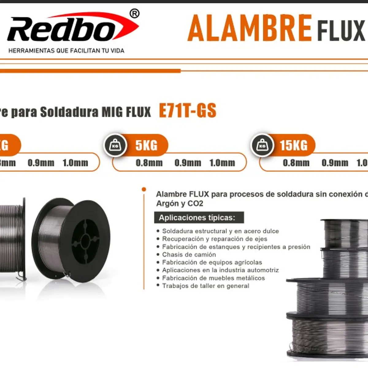 Alambre FLUX E71T-GS 0.9mm 5KG, marca REDBO - Foto Principal
