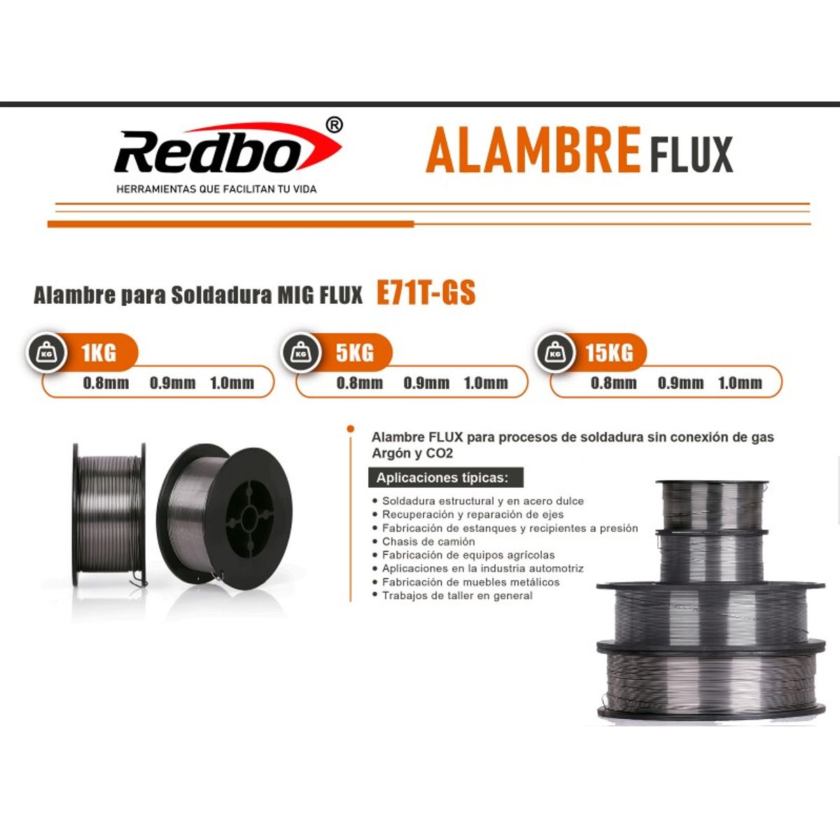 Alambre FLUX E71T-GS 0.9mm 5KG, marca REDBO - Foto Principal
