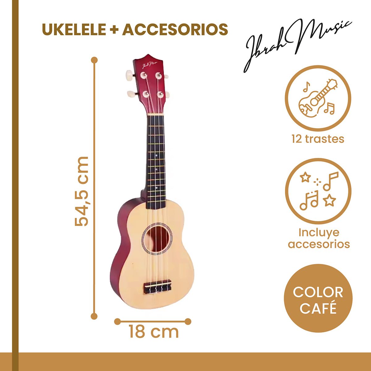IBRAH - Ukelele Soprano Concierto Ibrah 21 Pulgadas + Accesorios