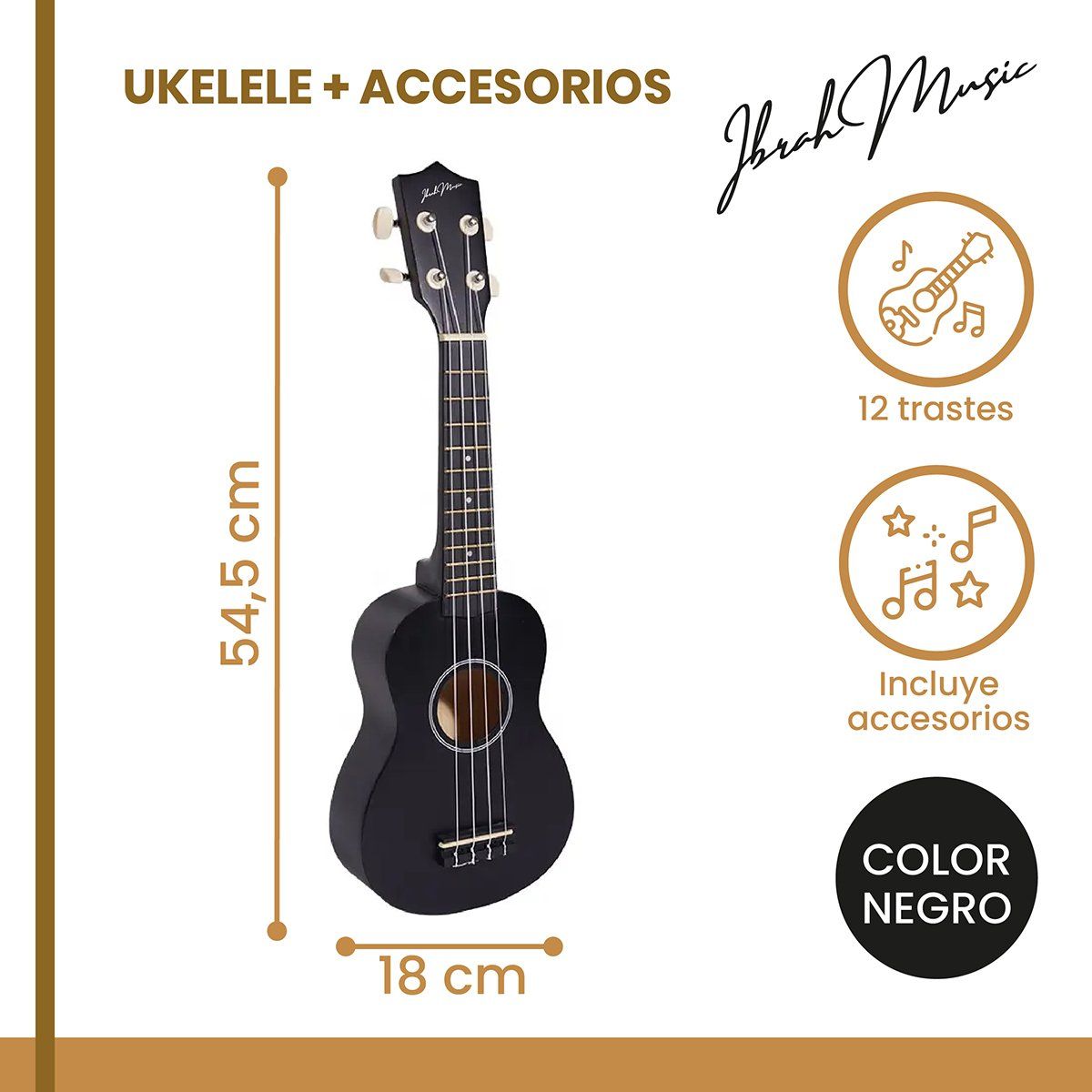 IBRAH - Ukelele Soprano Concierto 21 Pulgadas Ibrah + Accesorios