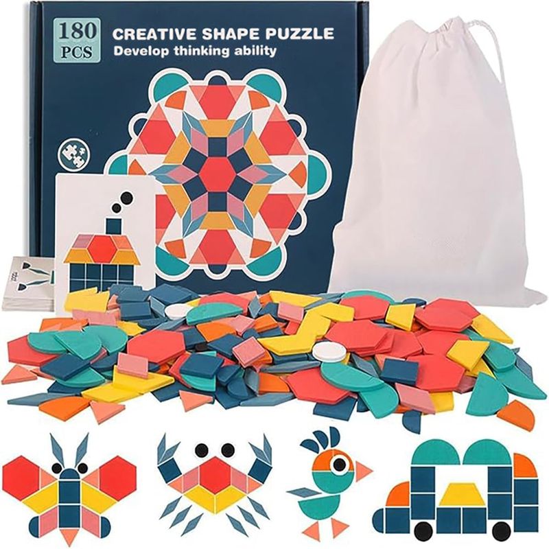 GENERICO - 180 Piezas Tangrams De Madera Para Niños Educación Infantil
