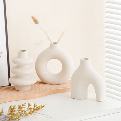 Imagen 2 del producto Set 3 Floreros Cerámica Nórdicos Decoración Flores Blanco