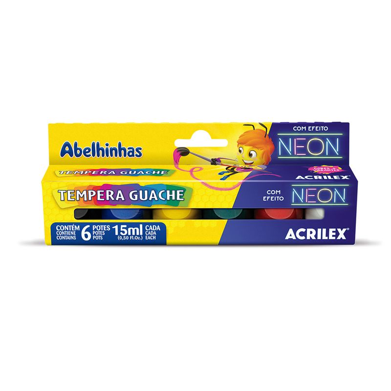 GENERICO - Tempera Neon Fluoresce 6 Colores - 15ml Cada Color - Acrilex