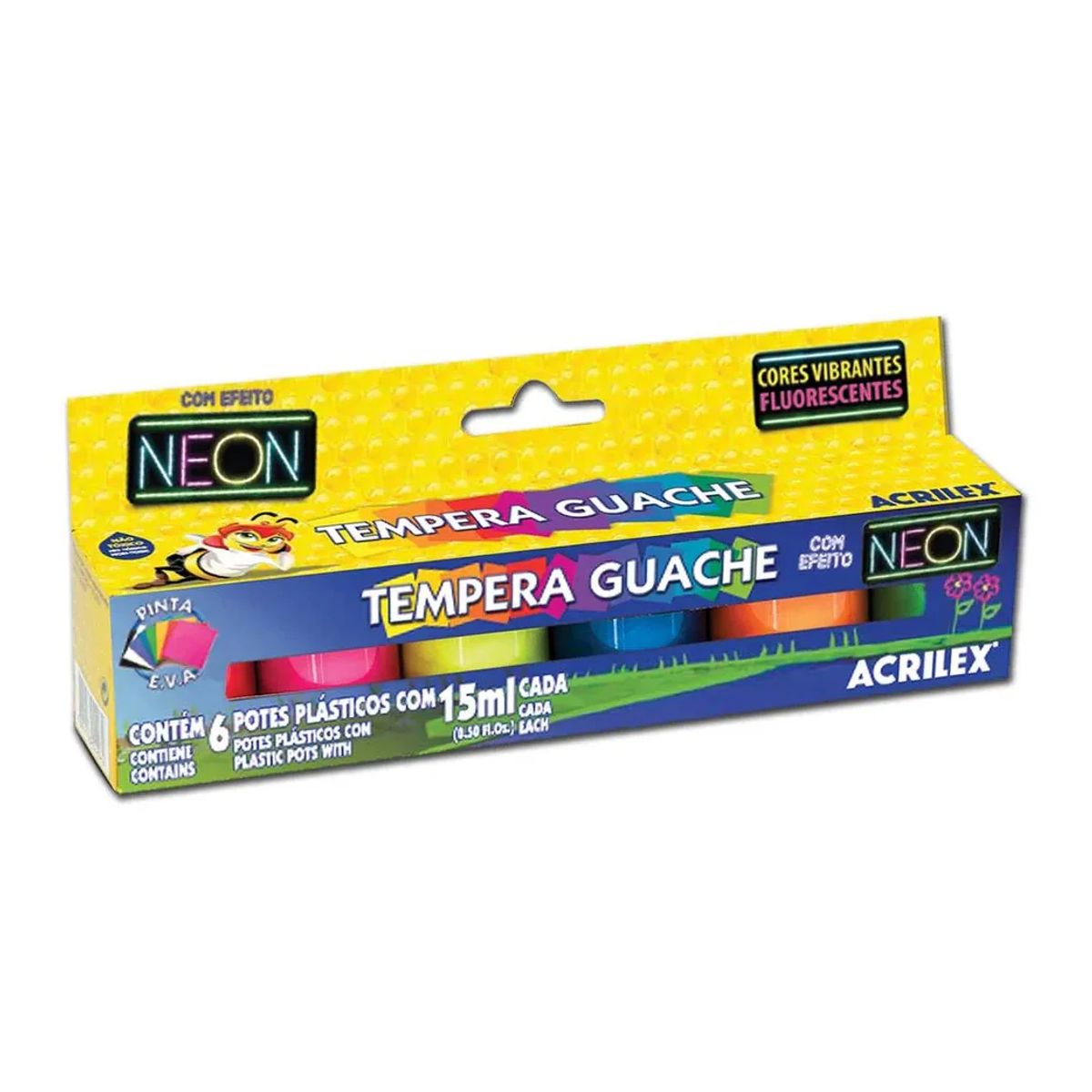 GENERICO - Tempera Neon Fluoresce 6 Colores - 15ml Cada Color - Acrilex
