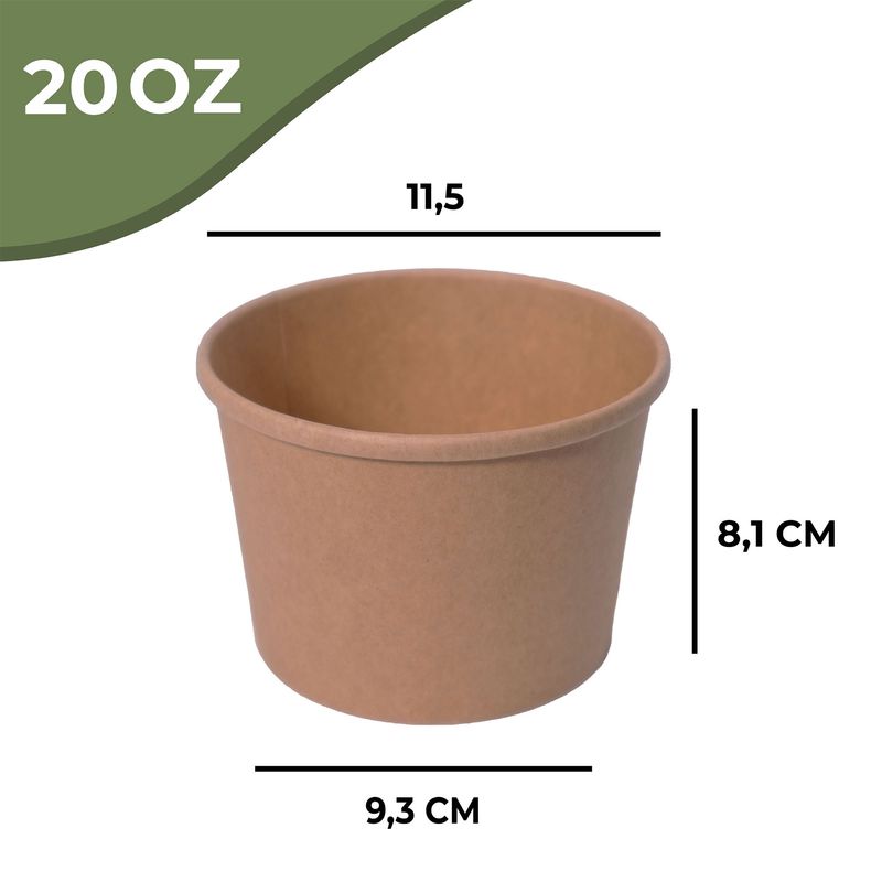 GENERICO - Pote Contenedor Kraft 20oz Con Tapa Cartón 100u