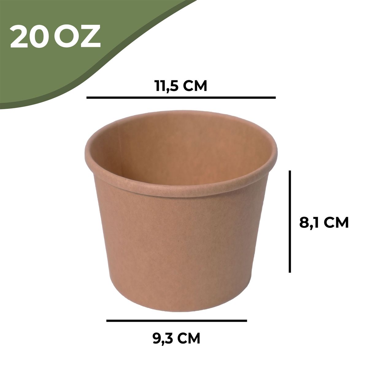 GENERICO - Pote Contenedor Kraft 20oz Con Tapa Plástico 10u