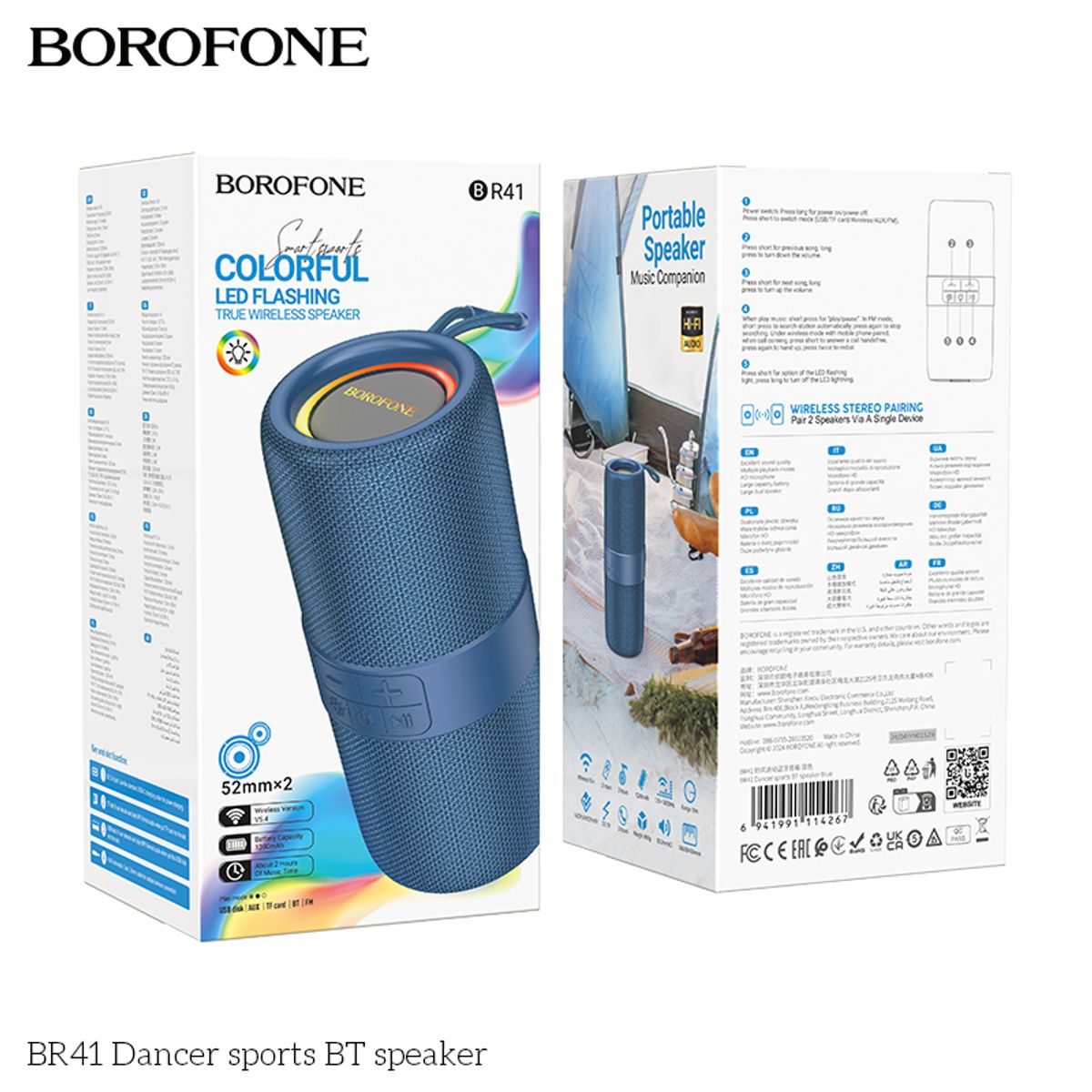 GENERICO - Parlante  Bluetooth Borofone BR41  Colorful Led azul