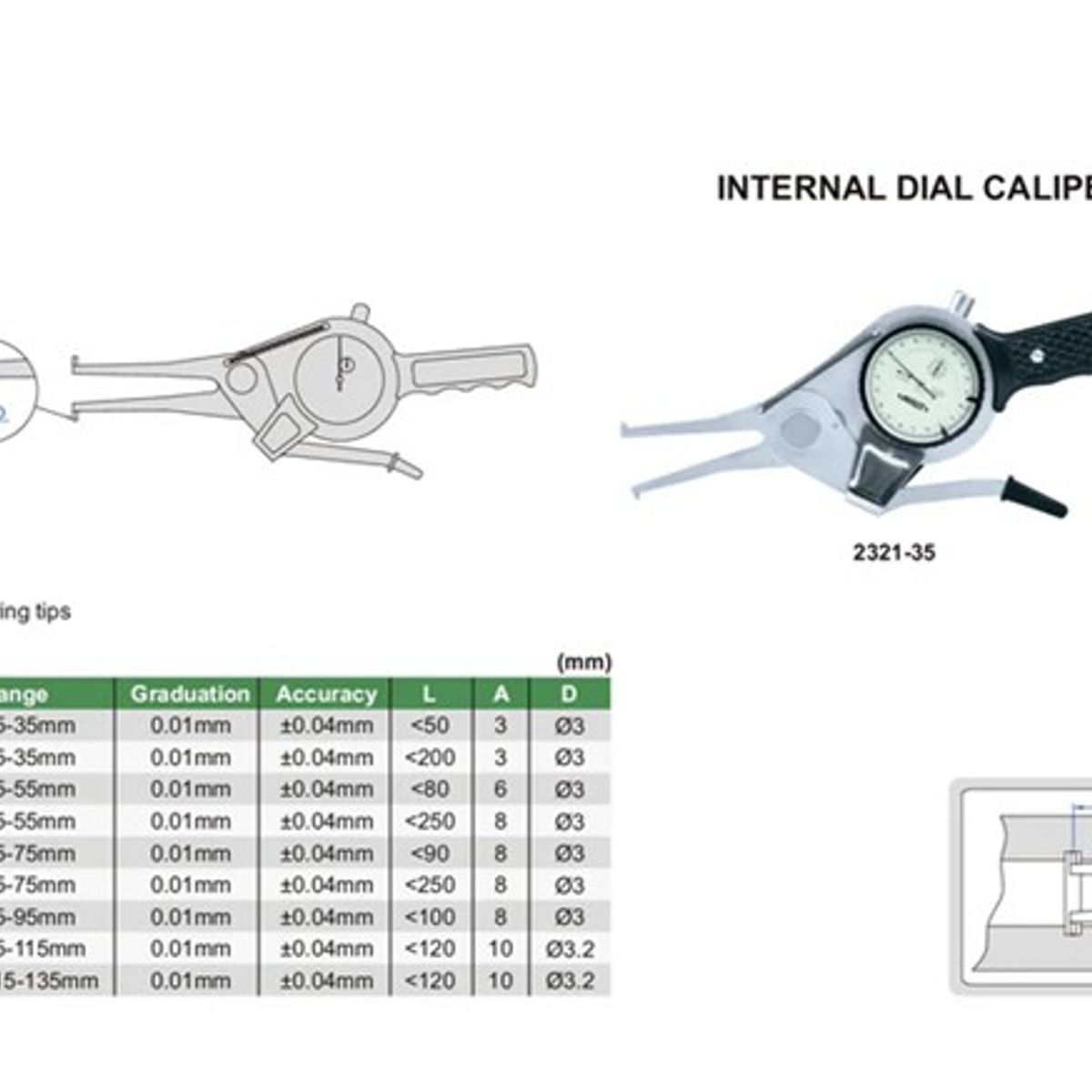 GENERICO - 15-35mm Calibrador Interno Con Dial De 001mm