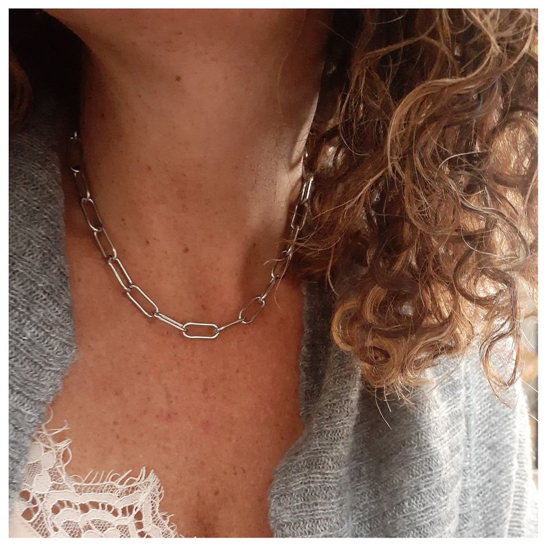 VANE COLLECTION - Collar mujer corto diseño eslabón moderno acero y baño de rodio