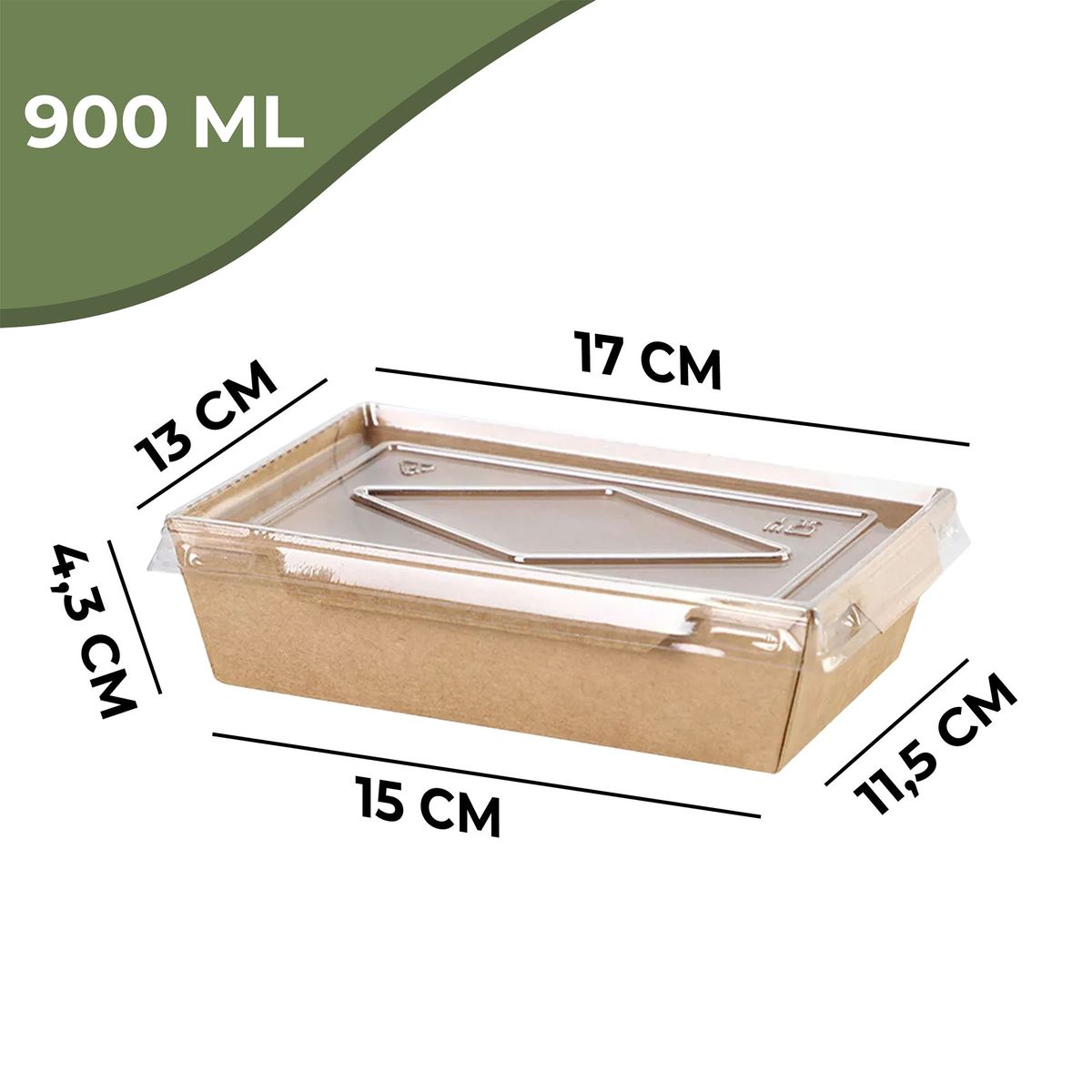 GENERICO - Bandeja Kraft Con Tapa Recipiente 900ml 50u