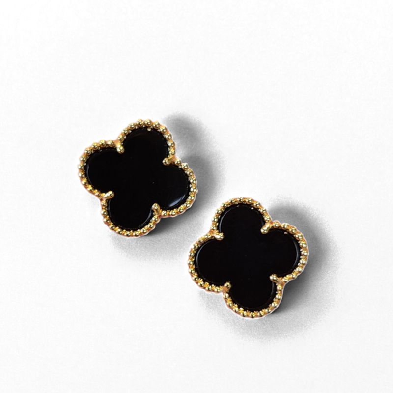 AMBAR - Aros Clovers Onix Trébol Dorado