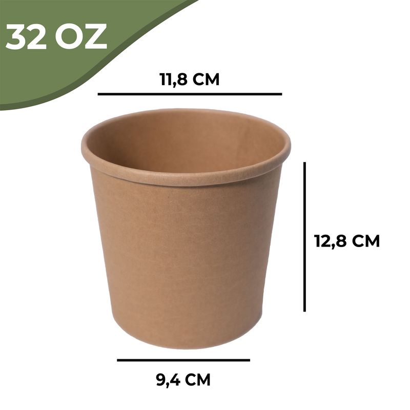 GENERICO - Pote Contenedor Kraft 32oz Tapa Plástico 100u