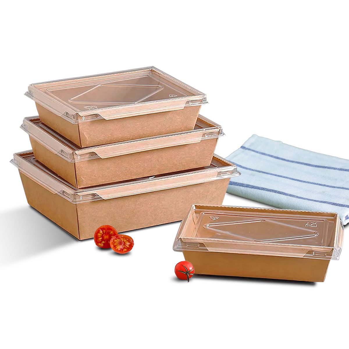 GENERICO - Bandeja Kraft Con Tapa Recipiente 500ml 50u