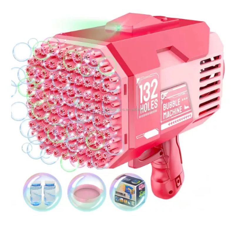 GENERICO - Pistola Burbujas Bazooka 132 Holes Electrica Premium Rosa