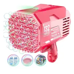 GENERICO - Pistola Burbujas Bazooka 132 Holes Electrica Premium Rosa