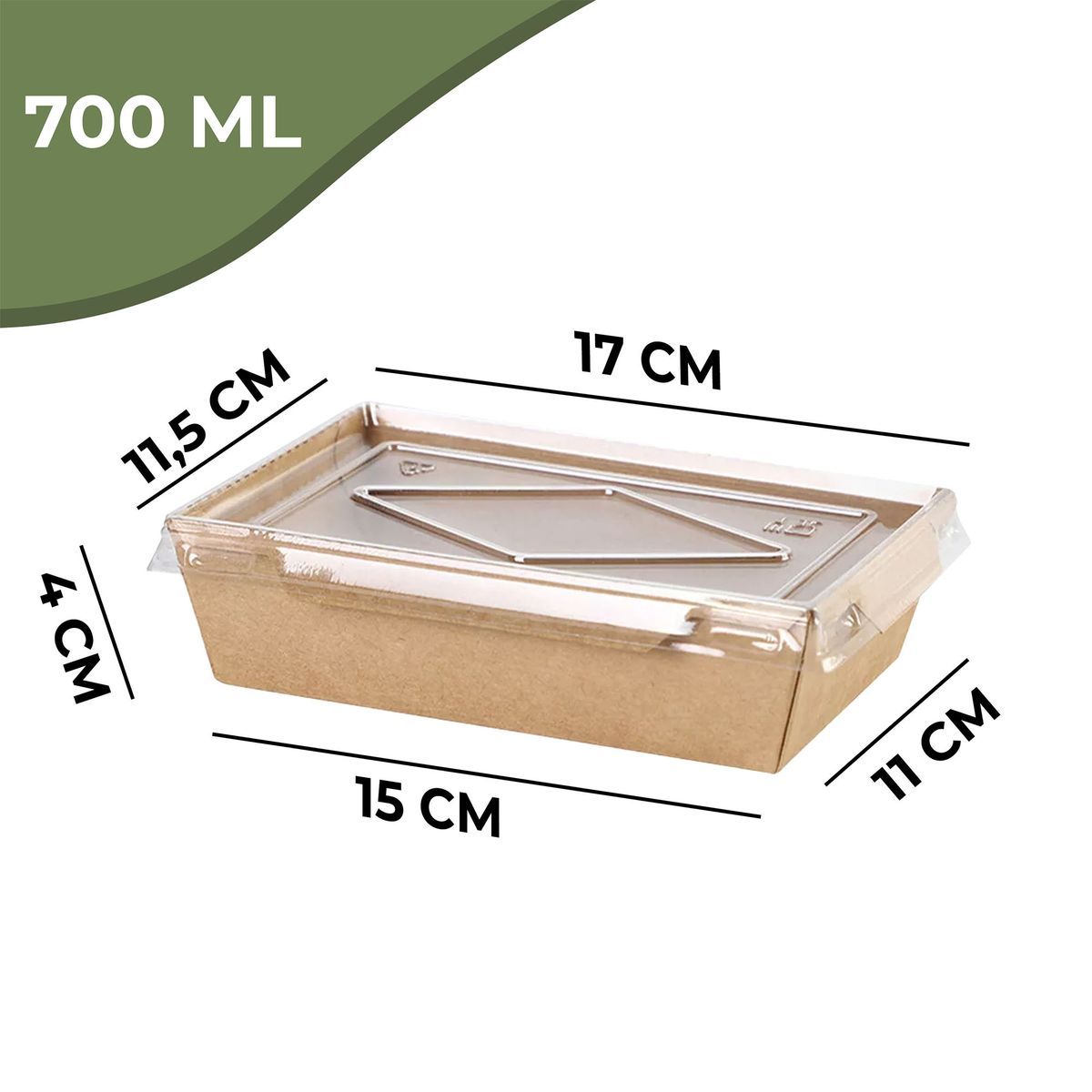 GENERICO - Bandeja Kraft Con Tapa Recipiente 700ml 50u