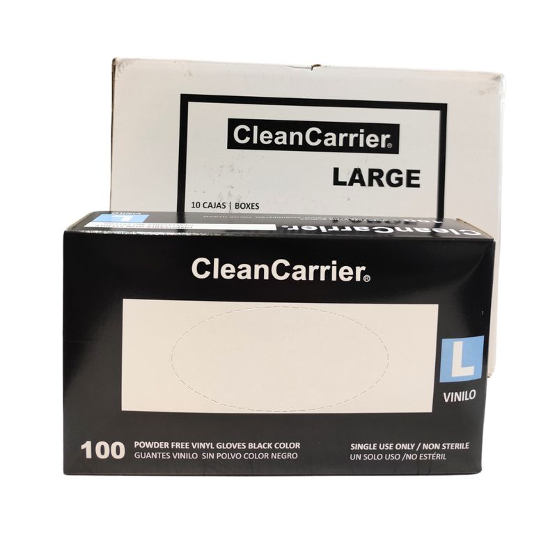 CLEANCARRIER - Pack 10 Cajas Guantes Vinilo Negro Sin Polvo Cleancarrier - L
