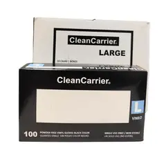 CLEANCARRIER - Pack 10 Cajas Guantes Vinilo Negro Sin Polvo - L