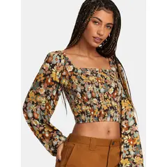 RVCA - Blusa Manga Corta Mujer Saint Top Flower Café