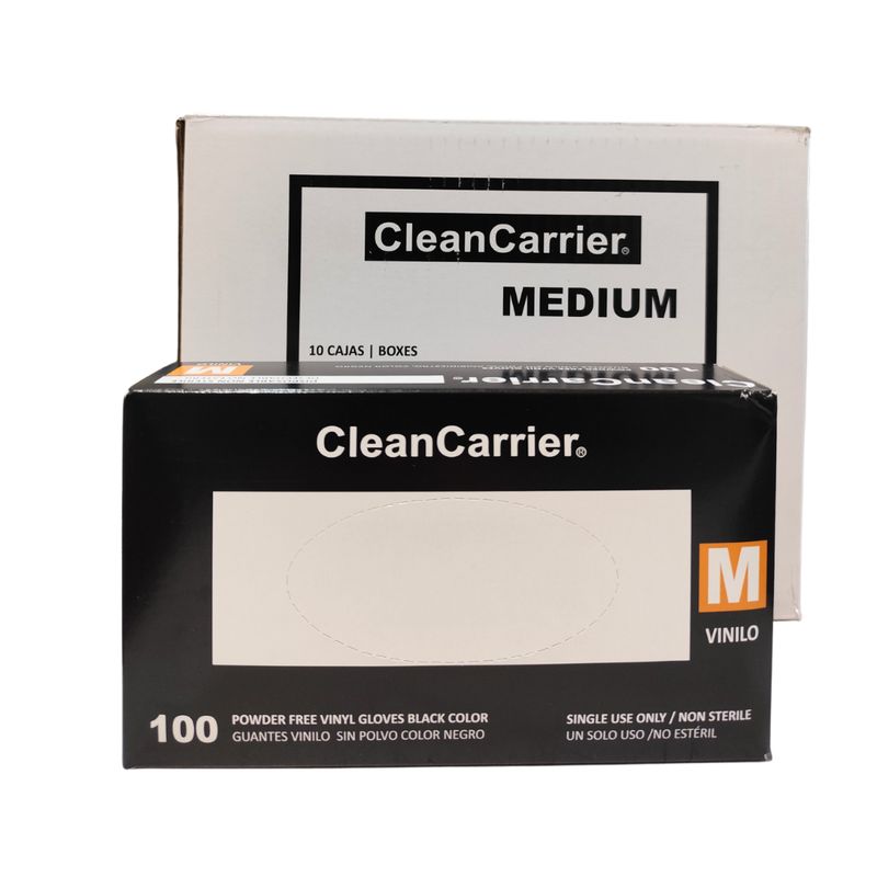 CLEANCARRIER - Pack 10 Cajas Guantes Vinilo Negro Sin Polvo Cleancarrier - M