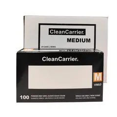 CLEANCARRIER - Pack 10 Cajas Guantes Vinilo Negro Sin Polvo - M