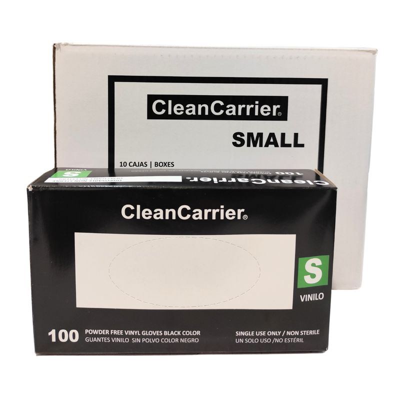 CLEANCARRIER - Pack 10 Cajas Guantes Vinilo Negro Sin Polvo Cleancarrier - S