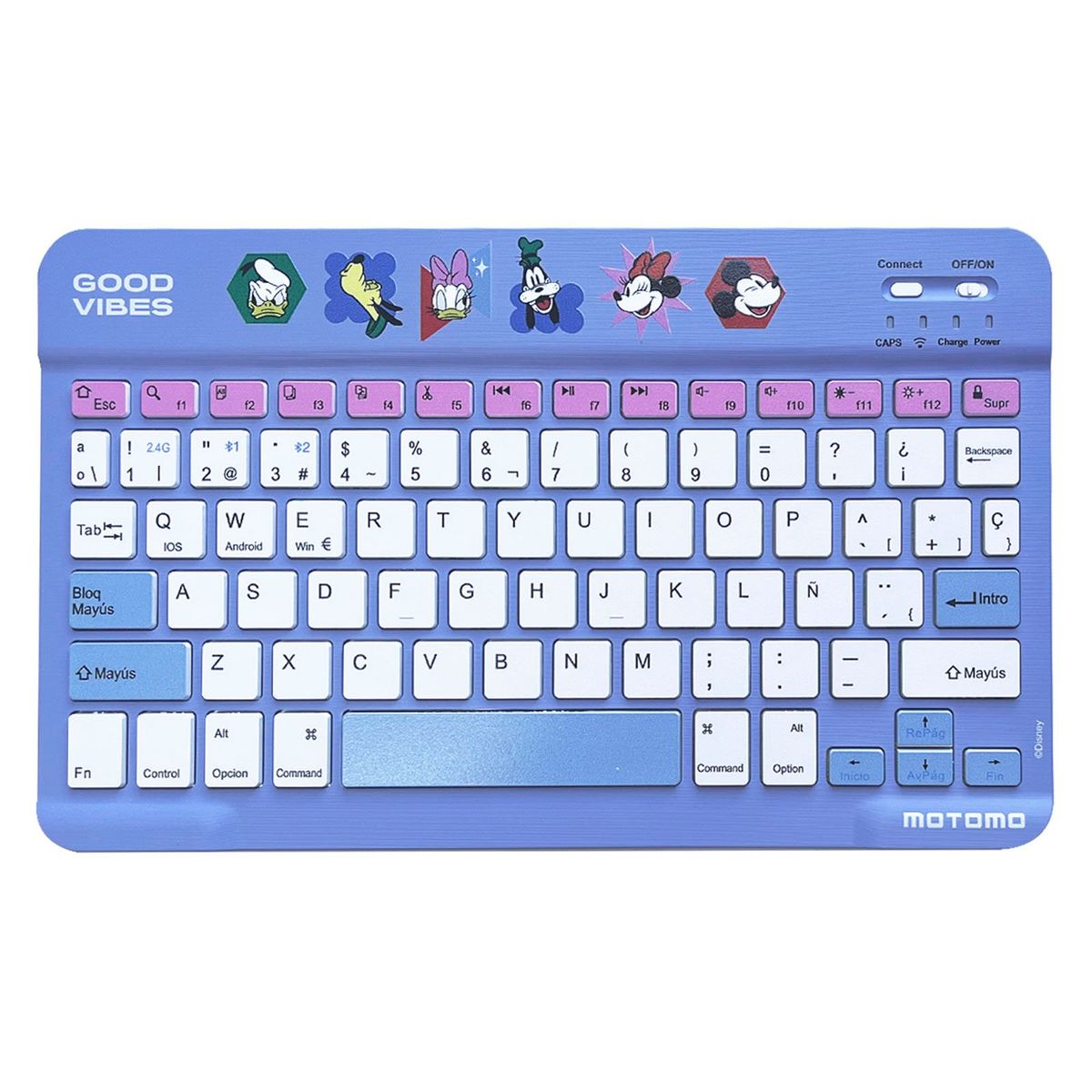MOTOMO - Combo Teclado, Mouse Inalambrico Recargable Bluetooth Disney Lila