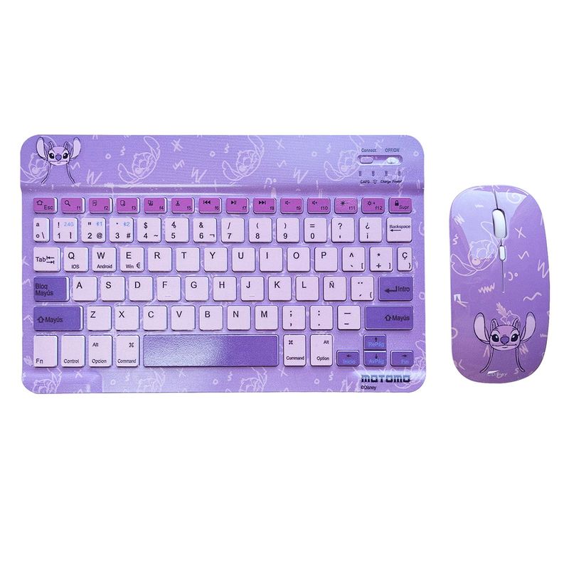 MOTOMO - Combo Teclado, Mouse Inalambrico Recargable Bluetooth Disney Rosa