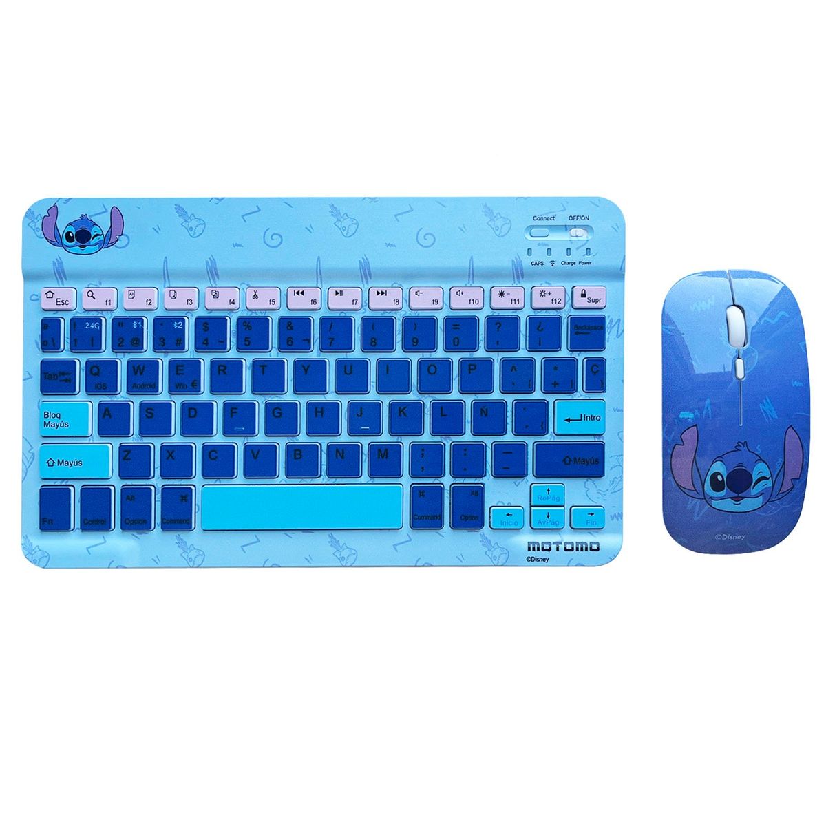MOTOMO - Combo Teclado, Mouse Inalambrico Recargable Bluetooth Disney Azul