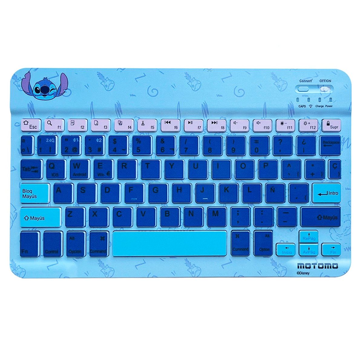 MOTOMO - Combo Teclado, Mouse Inalambrico Recargable Bluetooth Disney Azul