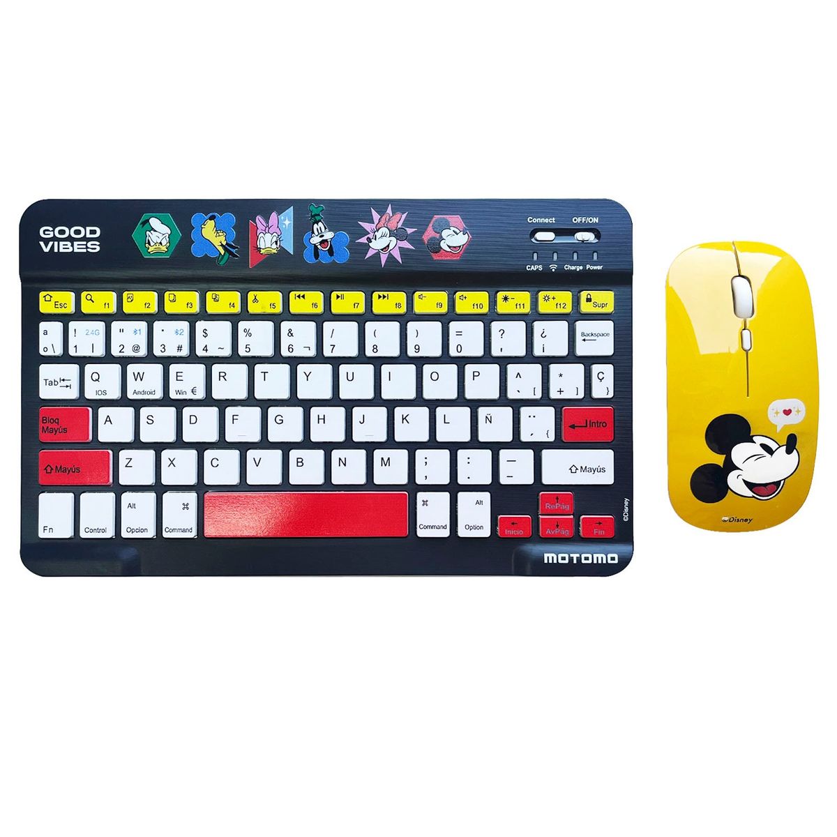 MOTOMO - Combo Teclado, Mouse Inalambrico Recargable Bluetooth Disney Negro