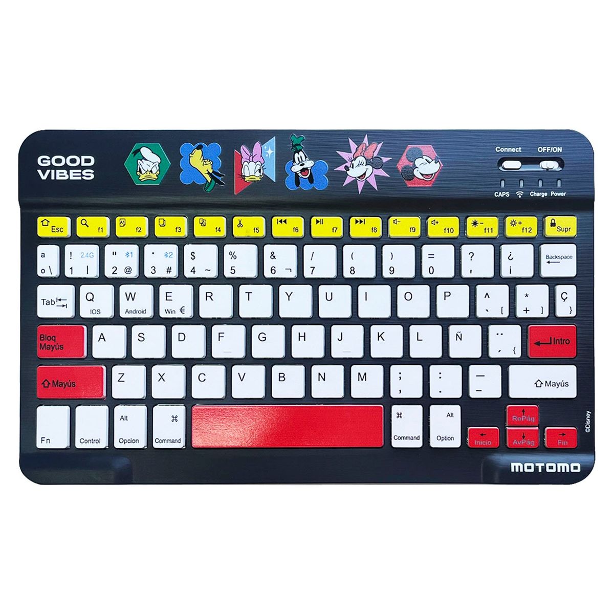 MOTOMO - Combo Teclado, Mouse Inalambrico Recargable Bluetooth Disney Negro
