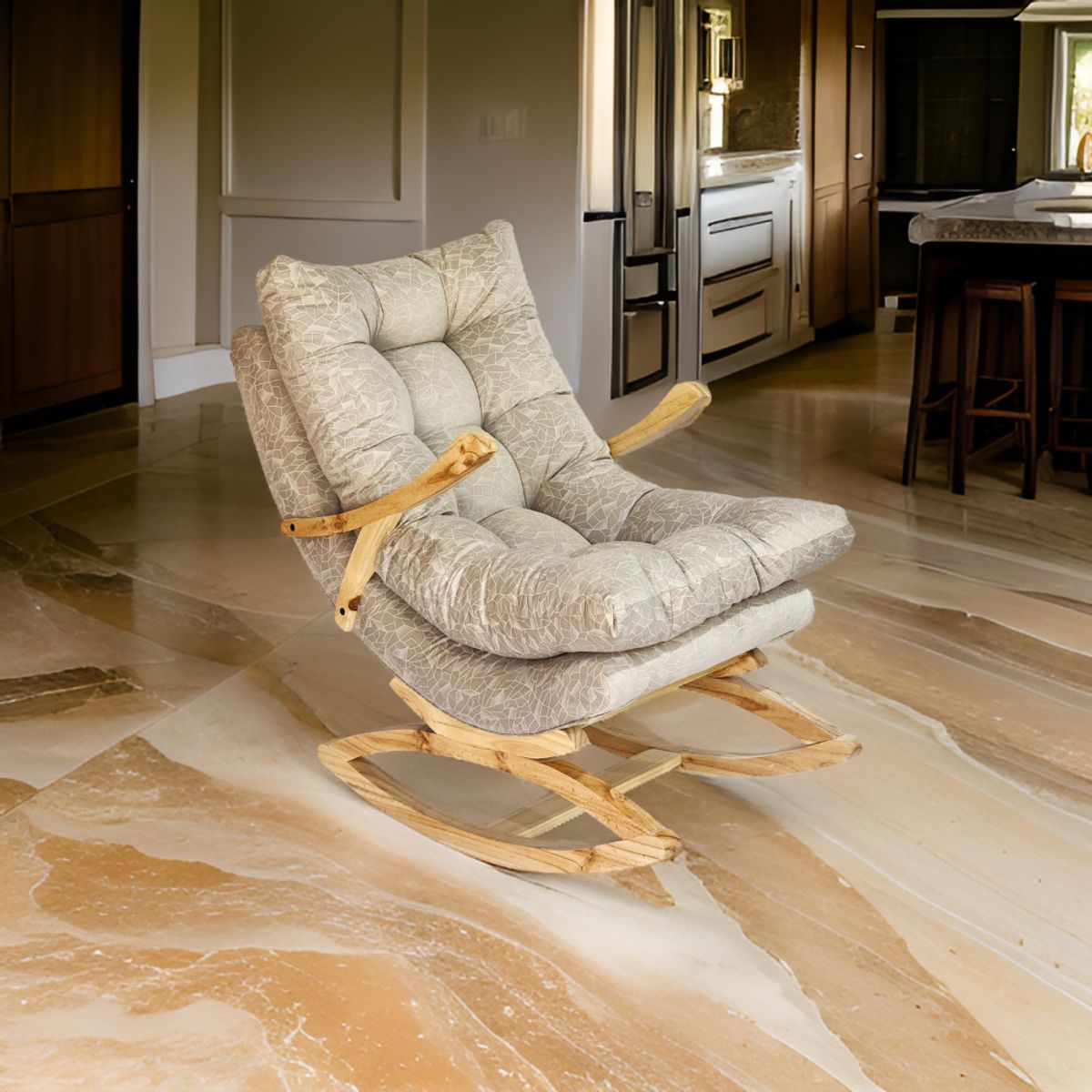 MUEBLES NEW - SILLA MECEDORA COQUETTE CON APOYA BRAZO BEIGE FELPA