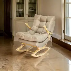 MUEBLES NEW - SILLA MECEDORA COQUETTE CON APOYA BRAZO BEIGE LINO