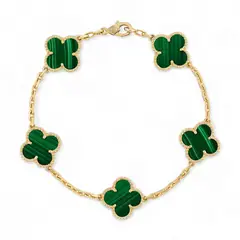 AMBAR - Pulsera Clovers Malaquitas Dorado