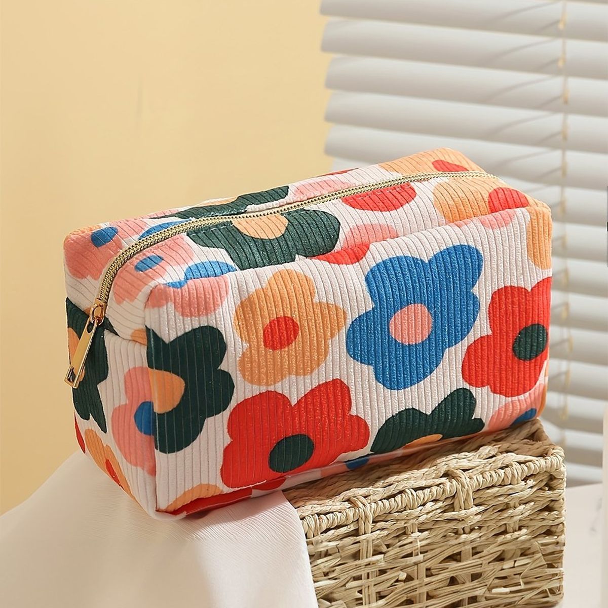 GLORIAHOON - Cosmetiquero Maquillaje Square tela pana flores Gloriahoon