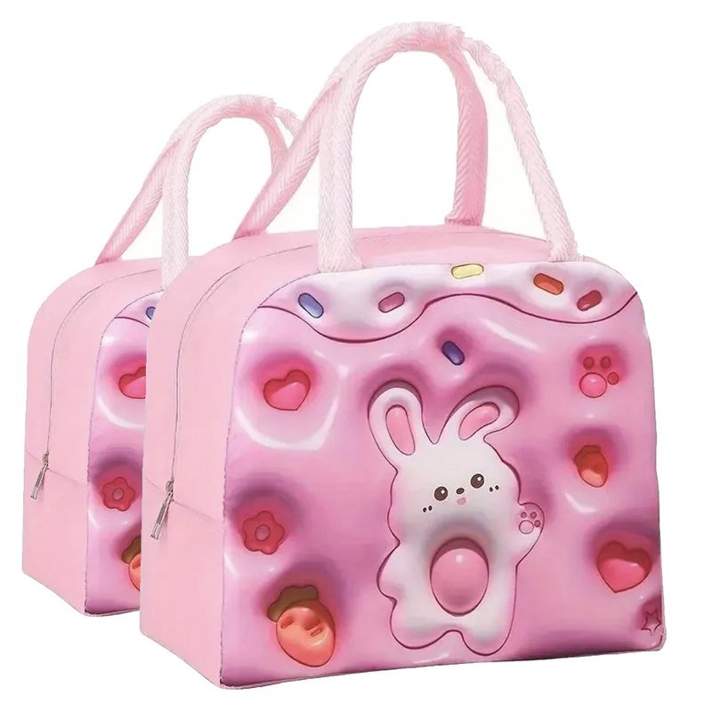 GENERICO - 2 Bolso Termico Tipo Lonchera Con Efecto 3d Rosado