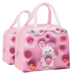 GENERICO - 2 Bolso Termico Tipo Lonchera Con Efecto 3d Rosado