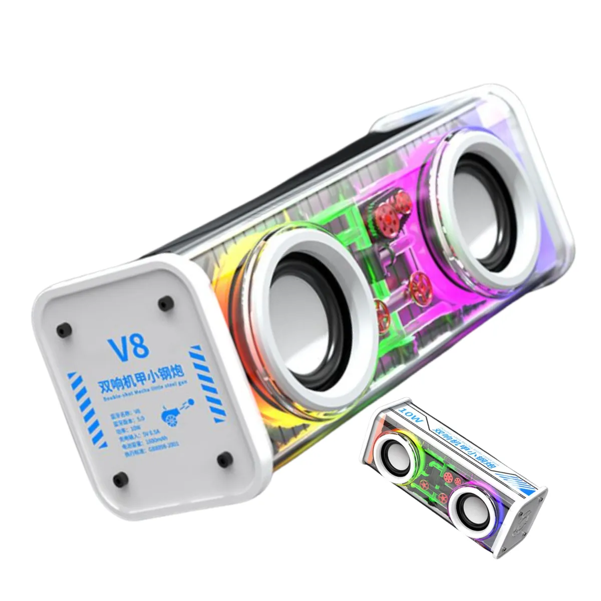 GENERICO - Parlante Bluetooth 5.3 Portátil V8 RGB 10w Color Blanco