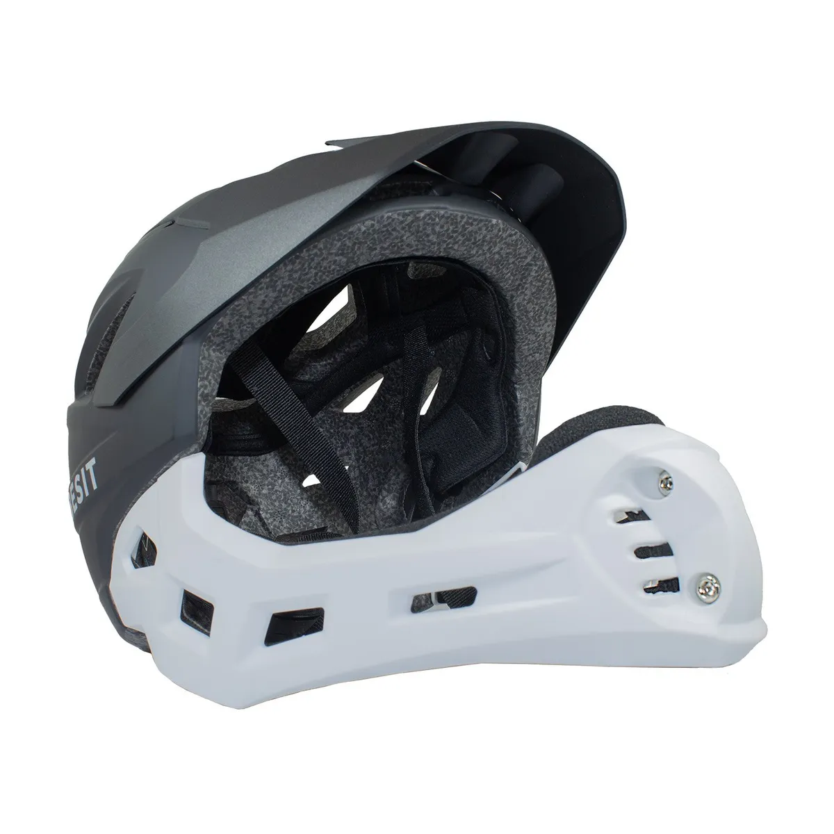 BEBESIT - Casco Integral  Bici Cross Rejilla Desmontable Blanco Negro