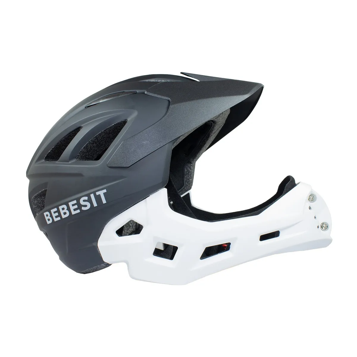 BEBESIT - Casco Integral  Bici Cross Rejilla Desmontable Blanco Negro