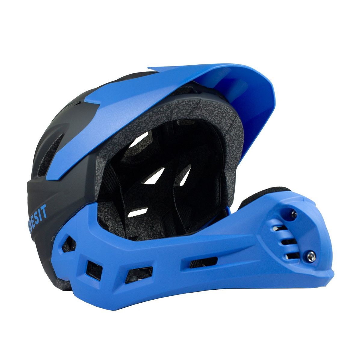 BEBESIT - Casco Integral Bici Cross Rejilla Desmontable Negro Azul